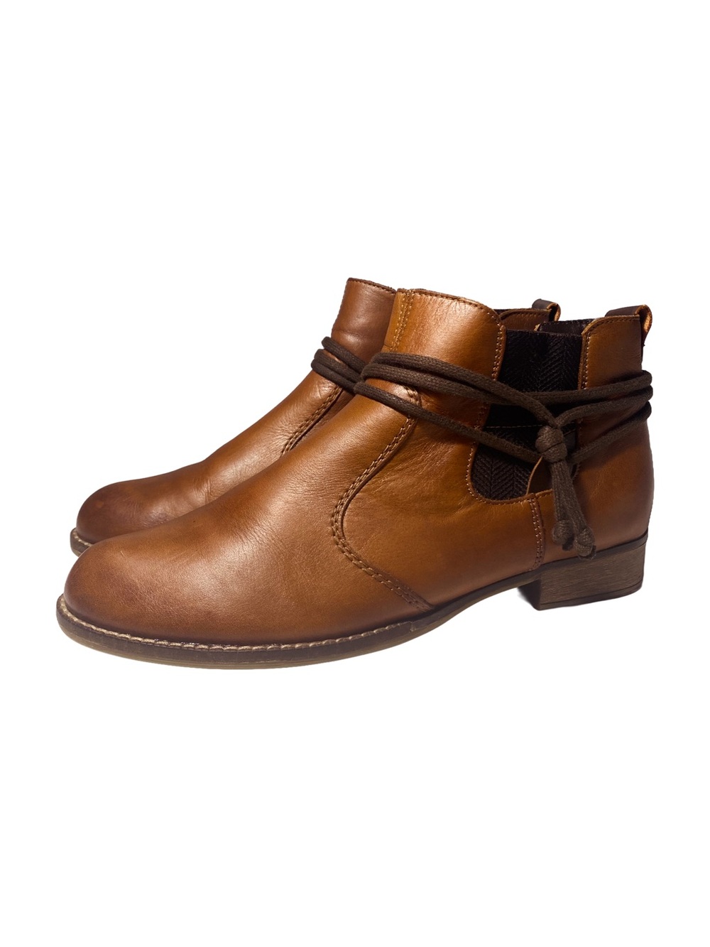 REMONTE l Brown Leather Ankle Boots with Decorative Lace Wrap Size 8.5